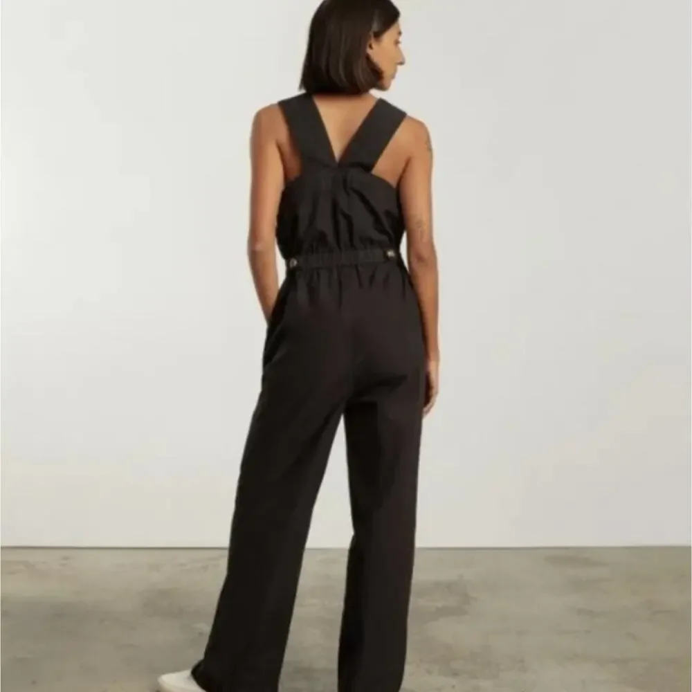 Everlane Fatigue Apron Wide Leg Jumpsuit Black Cotton Linen 10 NEW Pockets